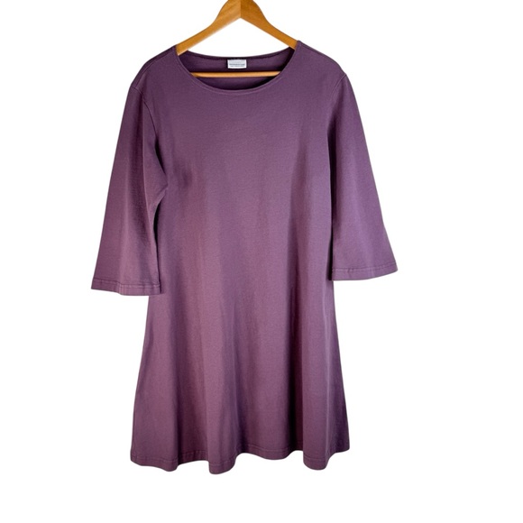 pacificotton Dresses & Skirts - Pacificotton Bryn Walker Elegant Purple Cotton Women's 3/4 Sleeve Dress Size L